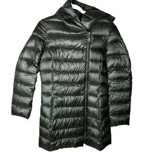 Ellen Tracy Womens Puffer Down Jacket Full Zip Chocolate Brown Sz M Hooded Shiny